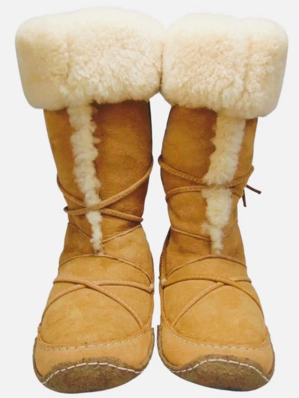 SOREL Kaska Shearling Suede Winter Boots Y2K Fur Lined Lace Wrap Women’s 6